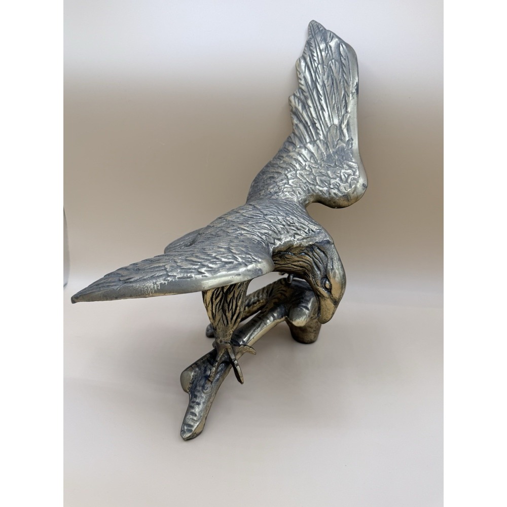 VTG Large Brass American Bald Eagle On Branch‎ Perched Statue 13" Wingspan